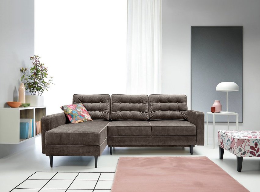 Corner sofa with sleeping function Juttic 227 cm (Fabric: Gemma 85, Legs: Black, Side: Left)