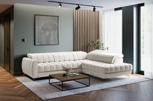 Corner sofa with sleeping function Pessi Castel 03 L-shaped with container and adjustable headrests easy-cleaning velvet right-hand side