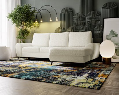 Corner sofa with sleeping function Minila L-shaped with storage cream boucle right-hand side