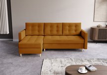 Corner sofa with sleeping function Plauton L-shaped with container universal Kronos 01 velour