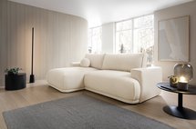 Divo Mini L-shaped corner sofa with sleeping function with a left-sided vanilla boucle container