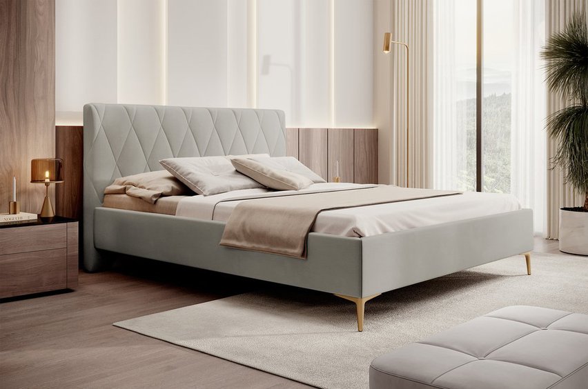 Upholstered bed 160x200 cm, Tiksi, cream velvet