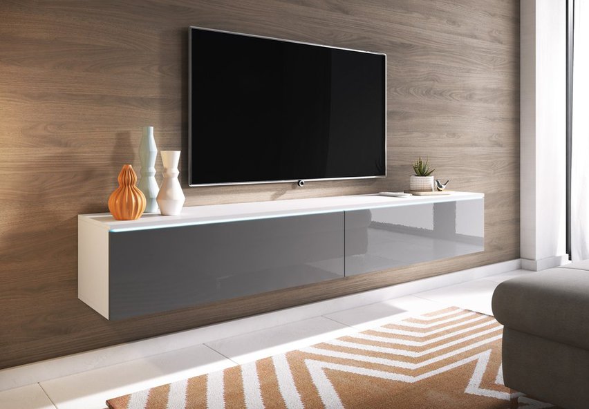 TV cabinet Kane 180 cm matt white / glossy grey (Lighting: No)