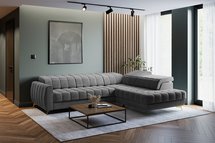 Corner sofa with sleeping function Pessi Castel 93 L-shaped with container and adjustable headrests easy-cleaning velvet right-hand side