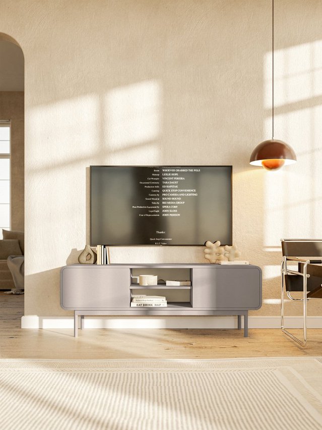 TV cabinet Oro 154 cm with two drawers and a niche on legs, dark beige