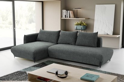 Corner sofa with sleeping function Laresna L-shaped with container Coco 98 braided left-hand side