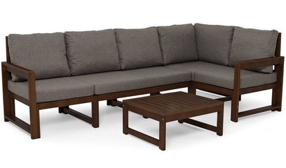 Ritalous garden furniture set with a six-seater corner sofa and a coffee table, wooden, dark brown/graphite, with a corner sofa