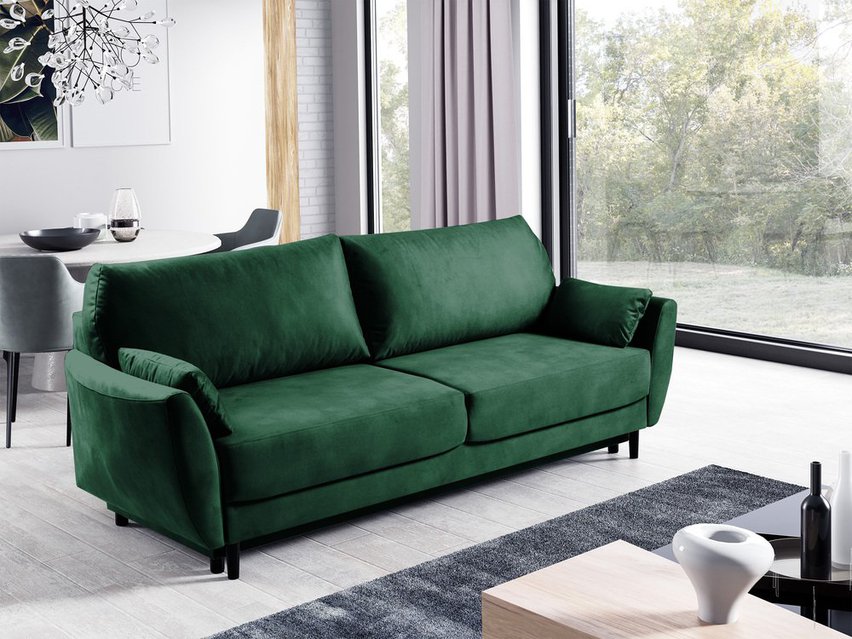 Toivola three-seater sofa with storage, dark green velvet, hydrophobic