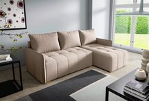 Corner sofa with sleeping function Grenada L-shaped with container Neve 04 braid right-hand side