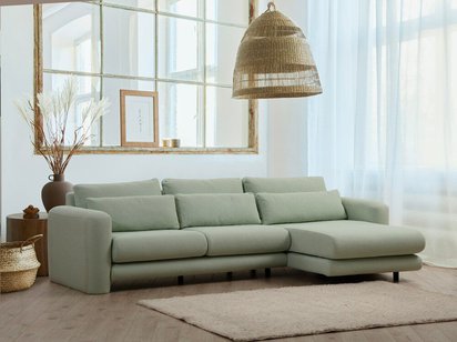 Bellines L-shaped right-hand corner sofa, woven boucle pistachio