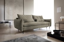 Pikada sofa bed with sleeping function and bedding container, beige velvet