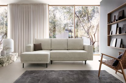 Rodario mini gray beige corner sofa with sleeping function with left-hand corduroy container