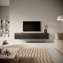 Seney TV cabinet 175 cm Black ash with gold insert