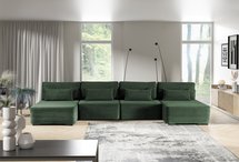 Corner sofa with sleeping function Moduliano U-shaped large with storage universal dark green corduroy