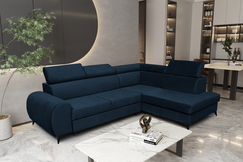 Corner sofa with sleeping function Dulia L-shaped legs black (Fabric: Trinity 30, Side: Right)