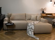 Ovo L-shaped corner sofa with sleeping function with a container in easy-to-clean fabric