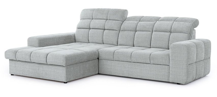 Corner sofa with sleeping function Luglo L-shaped with container and adjustable headrests Cremona 81 chenille left-hand side