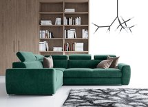 Corner sofa bed Danles L-shaped with five adjustable headrests and a left-hand container (Fabric: Element 12)