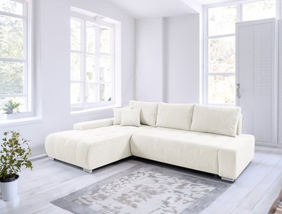 Corner sofa with sleeping function Magliano L-shaped with storage cream corduroy left-hand side