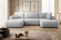 Ovo U-shaped corner sofa with sleeping function with container Castel 80, easy-to-clean velvet, right-hand side