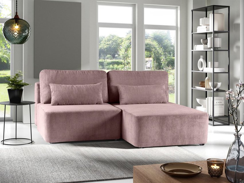 Moduliano L-shaped corner sofa with sleeping function with storage, universal, pink corduroy