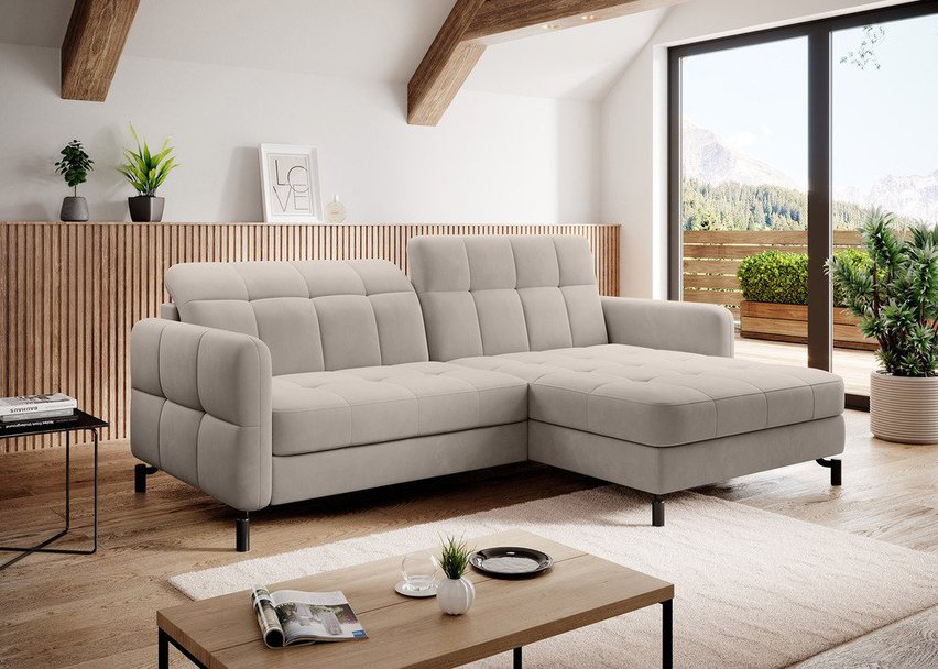 Clainlo corner sofa bed with storage (Fabric: Paros 02, Side: Right)