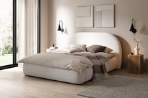 Upholstered bed 160x200 cm Ovo with Abriamo 04 storage, metal frame, boucle gas lift