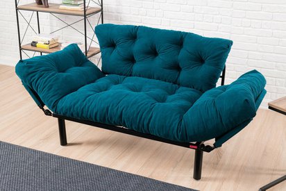 Anksum two-seater sofa, quilted, dark turquoise