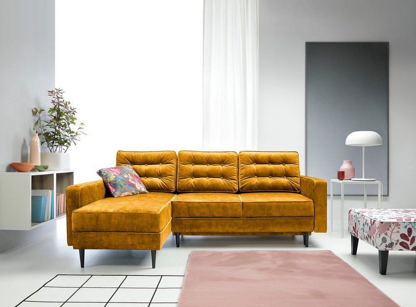 Corner sofa with sleeping function Juttic 227 cm (Fabric: Riviera 41, Legs: Black, Side: Left)