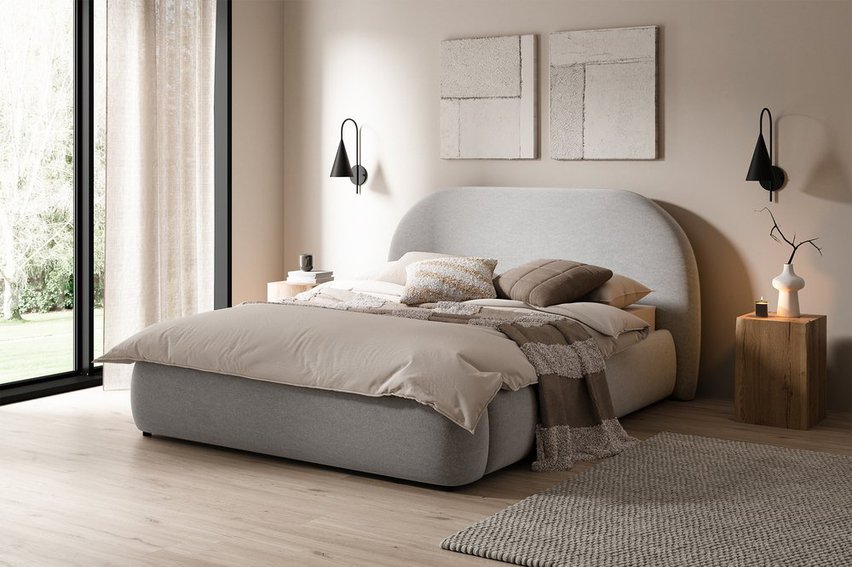 Upholstered bed 160x200 cm Ovo with Castel 80 storage, metal frame, gas lift, easy-to-clean velvet