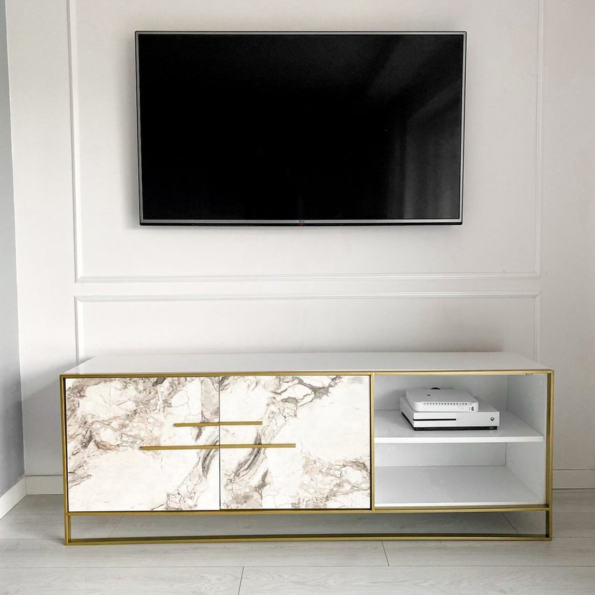 TV cabinet Kamaik white/gold 160 cm