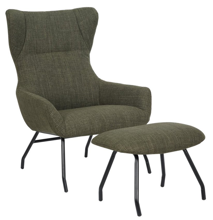 Suppet lounge chair with footstool, olive braid