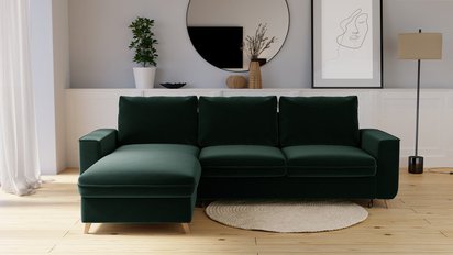 Almirante L-shaped corner sofa with sleeping function with storage, universal, dark green, hydrophobic velvet