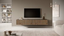 Telire TV cabinet, 175 cm, black, with lamella front, artisan oak