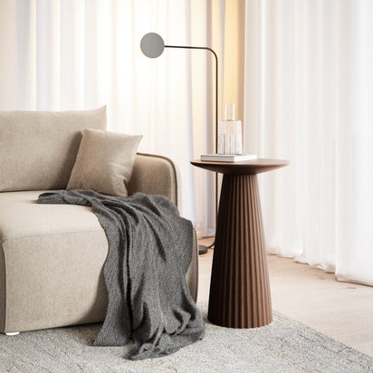 Table haute ronde Cavats diamètre 40 cm piètement rainuré marron suar