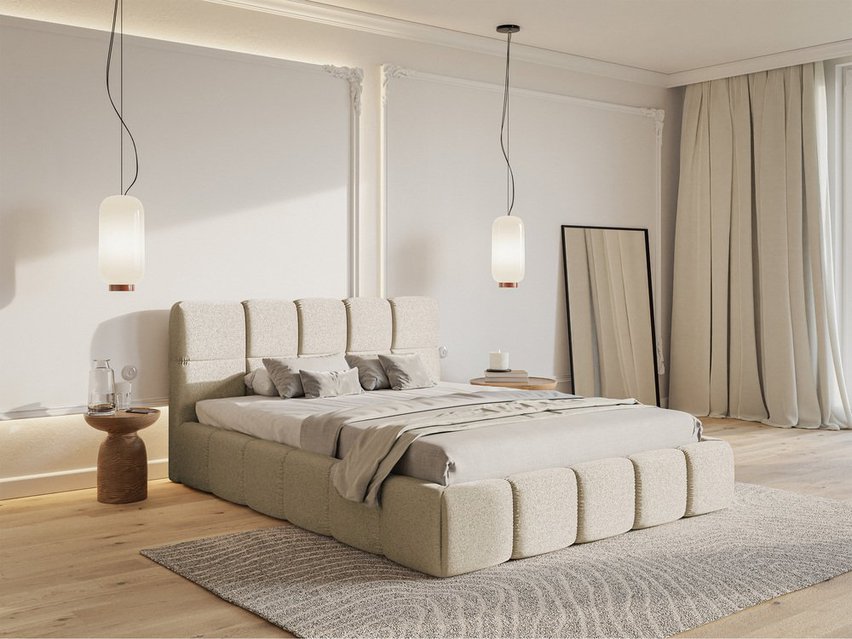 Upholstered bed 140x200 cm Cloudy light beige Toronto 01