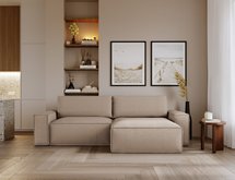 Brylio L-shaped corner sofa with sleeping function with storage, universal beige plush