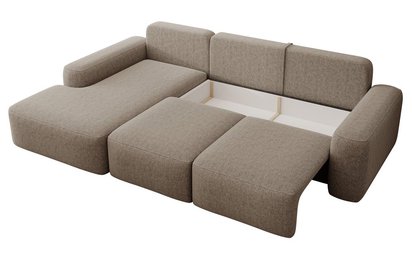 Carnos L-shaped corner sofa with sleeping function with additional lumbar pillows Melody 12 left-hand chenille