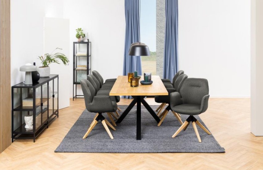 Kardema rectangular dining table 220x90 cm veneered oak on black legs