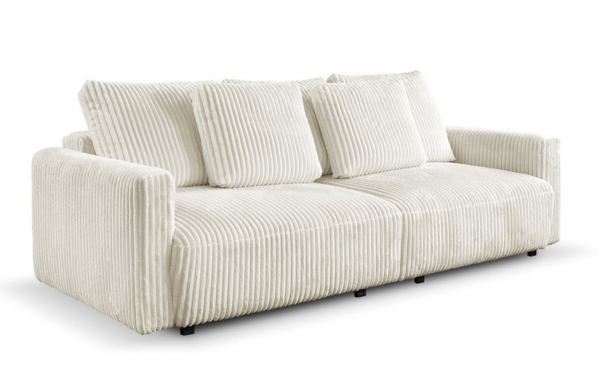 Megamo sofa bed with sleeping function and bedding container, cream corduroy