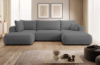 Ovo U-shaped corner sofa with sleeping function with container Castel 93, easy-to-clean velvet, left-hand side