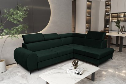 Corner sofa with sleeping function Dulia L-shaped legs black (Fabric: Trinity 28, Side: Right)