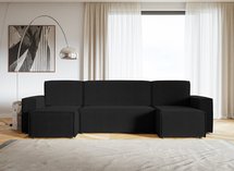 Copertino U-shaped corner sofa with sleeping function with a container, universal black hydrophobic velvet