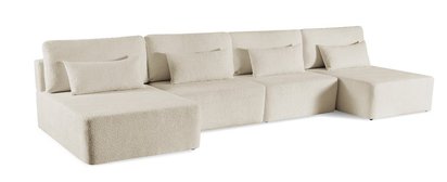 Corner sofa with sleeping function Moduliano U-shaped large with container universal beige boucle