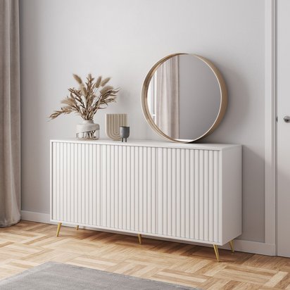 Bello chest of drawers with lamella fronts, 154 cm, white, with gold legs