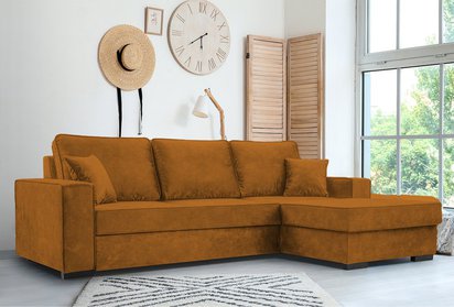 Corner sofa with sleeping function Pazzano L-shaped with container Palladium 09 right-hand side