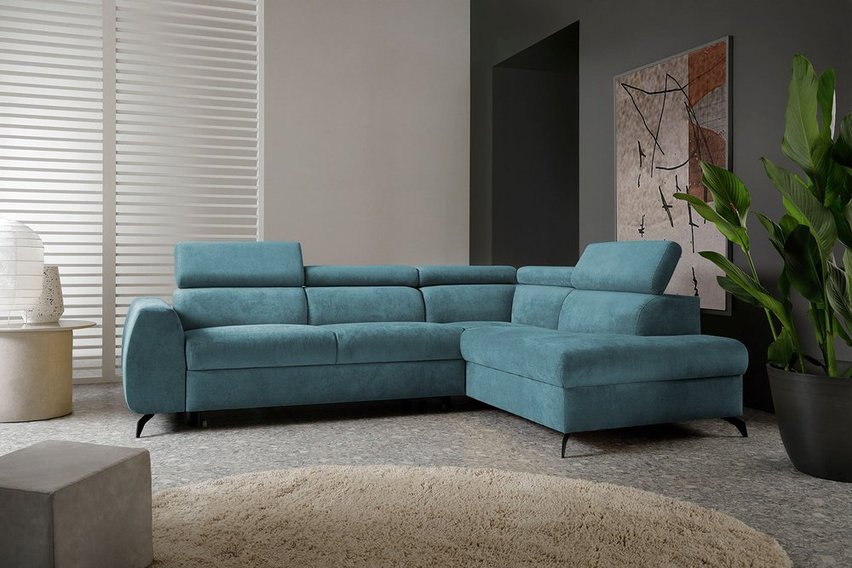 Hazryn L-shaped corner sofa bed with adjustable headrests and storage (Fabric: Cloud 75, Side: Right)