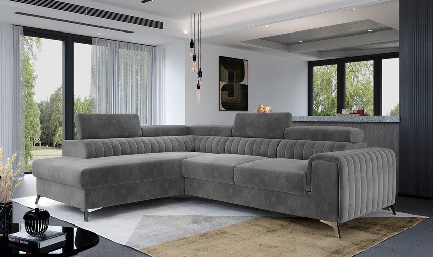 Corner sofa with sleeping function Negreiros (Fabric: Paros 06, Side: Left)