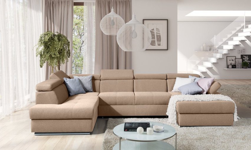 Ararip corner sofa bed 341 cm U-shaped with adjustable headrests (Fabric: Element 06, Side: Left)