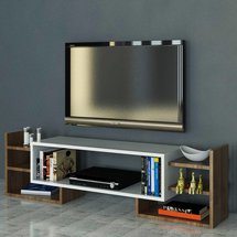 Boxer TV cabinet, white with walnut sides